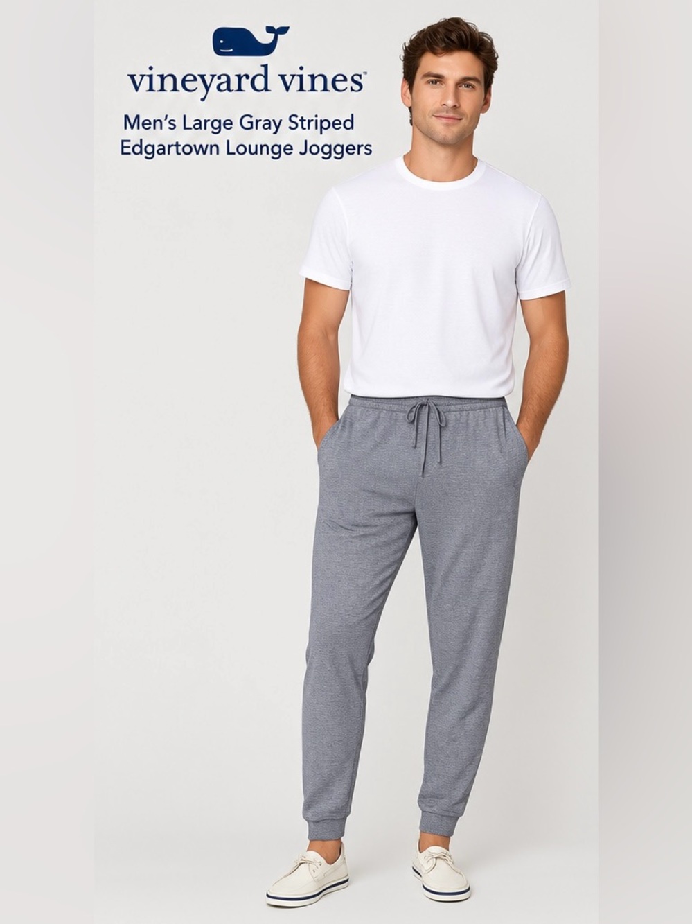 Vineyard Vines Men’s Grey Striped Edgartown Lounge Joggers- XXL